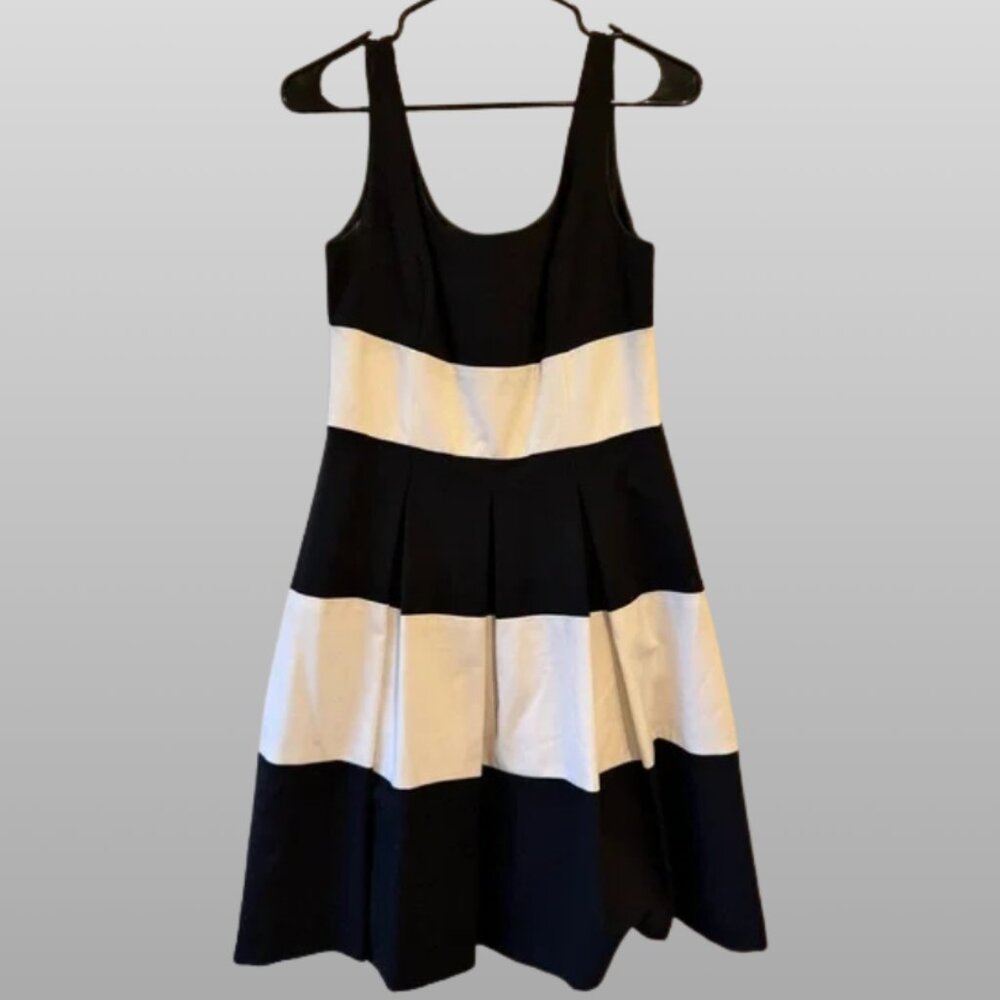 Lauren by Ralph Lauren Black and White Striped Midi Dress| Size 4